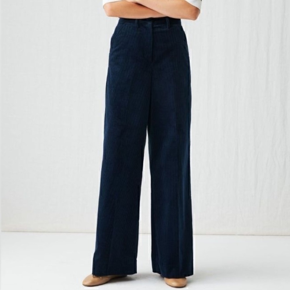MOTHER navy blue corduroys Big League Prep Cuff, wide leg high waist from Anthro